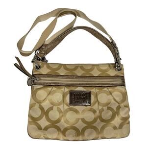 Coach Heart Poppy Crossbody Purse Convertible Bag Beige Gold Signature 17051